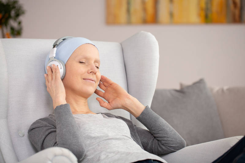 oncology patient with headphones